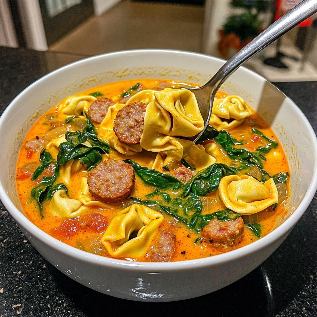 Creamy and Spicy Sausage Tortellini Soup
