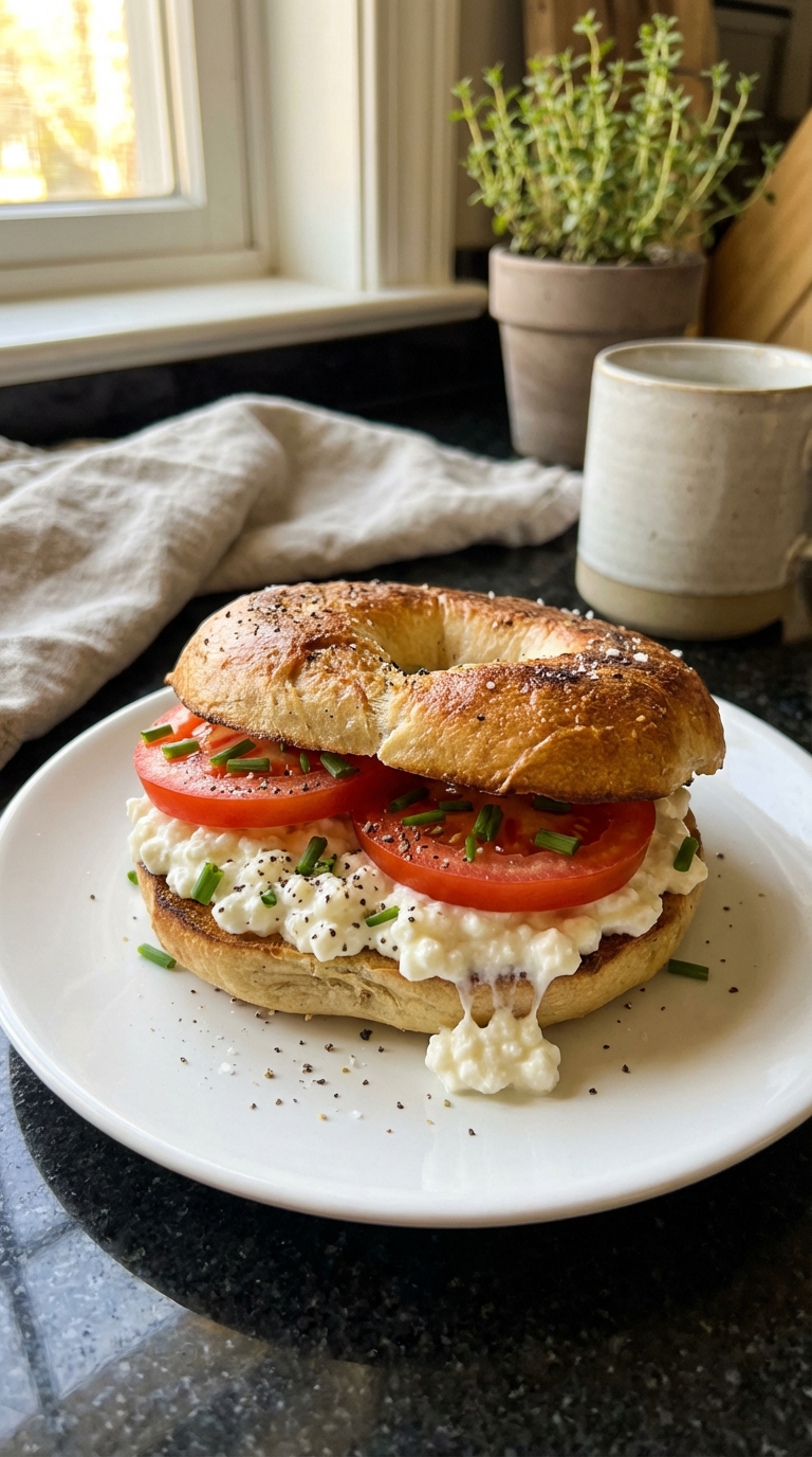 Cottage Cheese Bagel Breakfast Sandwich